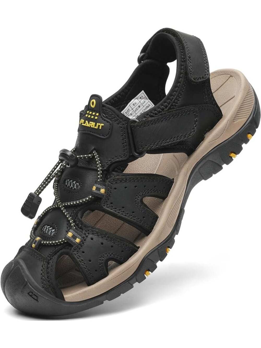 Mens Black Closed Toe Leather Athletic Outdoor Hiking Sport Casual Sandal Shoes